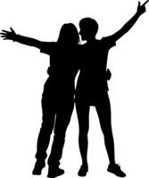 Silhouette of Two Happy Friends Celebrating Together for Art Projects and Decor vector