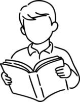Faceless Boy Reading Book Line Art for Education and Coloring Pages vector