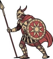 Medieval Warrior Illustration with Shield and Spear Art for Tattoos and Graphic Design vector