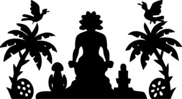 Silhouette Meditation Nature Scene with Palms and Birds Art for Mindfulness Design vector