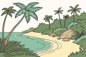 Tropical Beach Illustration with Palm Trees and Ocean for Design Projects vector