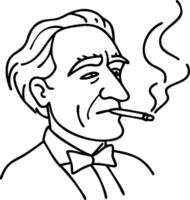 A man smoking a cigarette in a black and white drawing vector