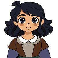 Charming Cartoon Character with Dark Hair and Big Eyes Perfect for Animation and Illustration vector