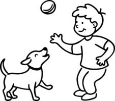 Child Playing with Dog Outline for Coloring Books and Educational Materials vector