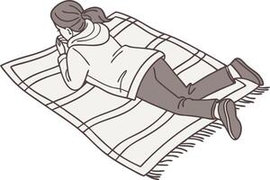 Cozy Relaxation Woman Lounge Blanket Art for Design and Projects vector