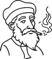 Bearded Man with Cigarette Line Art Retro Style Illustration vector
