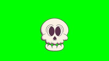 Looping animation of a retro cartoon skull bouncing its head against a green screen background video