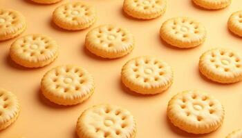Biscuit rounded small pattern diagonal seamless crunchy cake on yellow background photo
