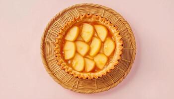 Apple pie tart cake homemade for sweet snack time on rattan tray photo