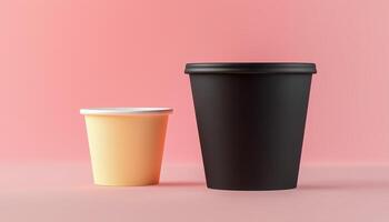 White little paper cup disposable and big black cup drink for simple take away container photo