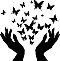 Butterfly Silhouettes in Flight from Hands Art for Creative Use vector