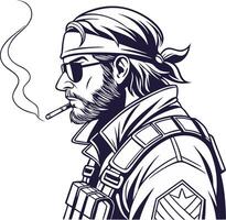 Cool Bearded Soldier Smoking Stylish Art for Posters and Apparel vector