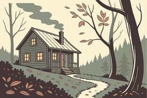 Rustic Cabin in Autumn Forest Illustration for Art and Design Projects vector