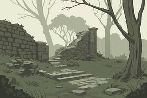 Ancient Stone Ruins in Forest Setting Illustration for Art and Design Projects vector