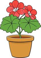 Vibrant Red Geranium in Clay Pot Illustration for Arts and Crafts vector