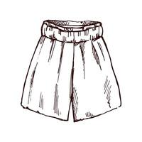 Hand drawn sketch of loose beach shorts with elastic waistband in monochrome vintage style vector