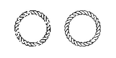 Two circular rope patterns in pixel art style with intricate twisted and braided designs vector