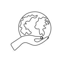 Earth continuous single line art drawing of minimalist outline design vector