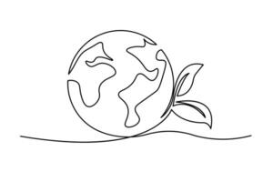Earth global map continuous single line art drawing of minimalist outline design black white background vector