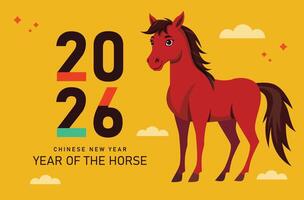 Chinese new year, year of the horse, year 2026 with horse in red, illustration with combining the horse with numbers vector