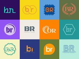 BR logo company template. Letter b and r logotype. Set different classic serif lettering and modern bold text with design elements. Initial font typography. vector