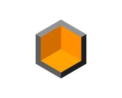 Abstract isometric hexagon with vibrant orange inner cube. Represents potential, growth, or innovation. Ideal for presentations, websites, and technologyrelated projects. Clean, modern design. vector