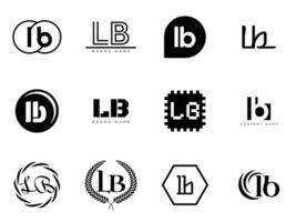 LB logo company template. Letter l and b logotype. Set different classic serif lettering and modern bold text with design elements. Initial font typography. vector
