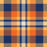 Vibrant autumnal plaid pattern in orange, navy, and cream. Perfect for fallthemed designs, textiles, or website backgrounds. vector