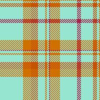 Long tartan check , scarf pattern fabric textile. Autumn background plaid seamless texture in orange and teal colors. vector