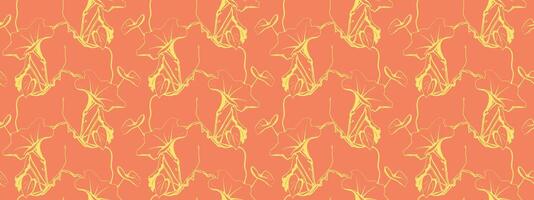 Abstract coral orange floral seamless pattern. Elegant line art design featuring stylized flowers in a repeating texture. Perfect for textiles, wallpaper, website backgrounds, and branding. vector