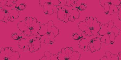 Elegant dark pink floral pattern on a vibrant fuchsia background. A minimalist line art design, perfect for fashion, textiles, or website backgrounds. vector