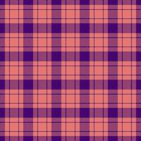 Sofa check tartan fabric, floor background textile pattern. Intense seamless plaid texture in red and violet colors. vector