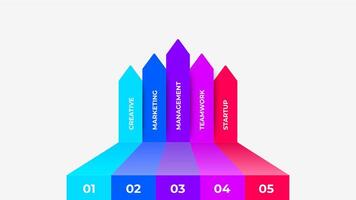 Arrows bar chart in 3D design showcasing creative aspects, marketing strategy, management, teamwork, and the startup ecosystem. Perfect for business presentations or infographics vector