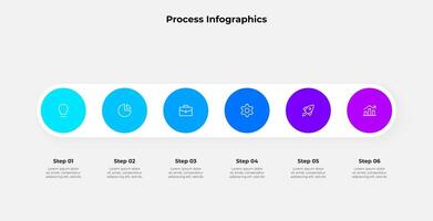 Infographic 6 steps process with circular graphics, suitable for business, marketing, or academic use in visualizing workflows, strategies, or concise step-by-step instructions vector