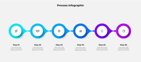 Infographic 6 steps process with circular graphics, suitable for business, marketing, or academic use in visualizing workflows, strategies, or concise step-by-step instructions vector