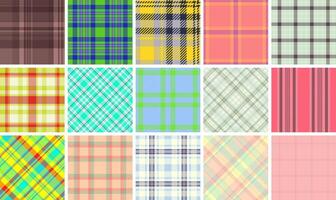 Vibrant collection of 15 diverse plaid patterns. Perfect for textile design, fashion, website backgrounds, or scrapbooking. vector
