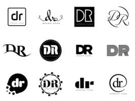DR logo company template. Letter d and r logotype. Set different classic serif lettering and modern bold text with design elements. Initial font typography. vector