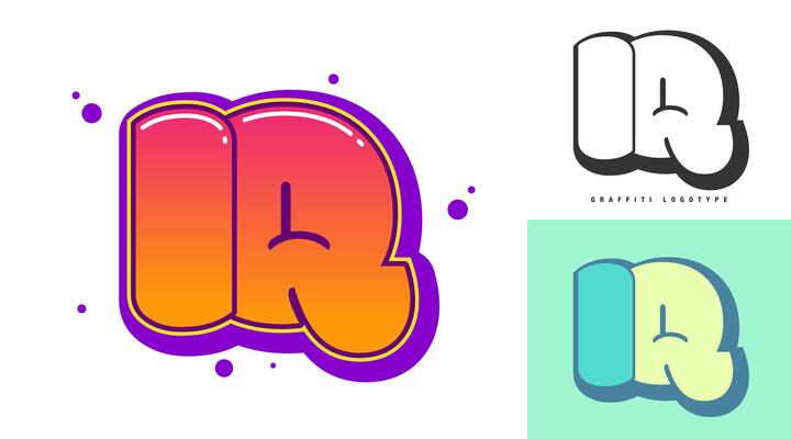IQ logo design for festival or party. Initial letter i and q in graffiti style. Creative modern lettering company name of font typography. Kids trendy logotype or identity.
