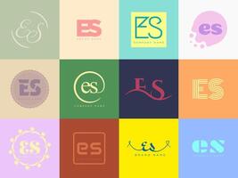 ES logo company template. Letter e and s logotype. Set different classic serif lettering and modern bold text with design elements. Initial font typography. vector