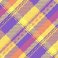 Rich plaid pattern, new york textile check texture. Handsome seamless tartan background fabric in violet and amber colors. vector