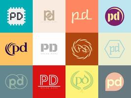 PD logo company template. Letter p and d logotype. Set different classic serif lettering and modern bold text with design elements. Initial font typography. vector