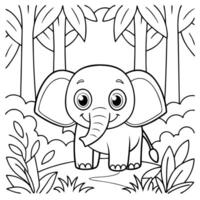 Fun Elephant Coloring Page Easy and Playful Jungle Illustration vector