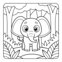 Smiling Elephant in the Jungle Kids Coloring Activity Page vector
