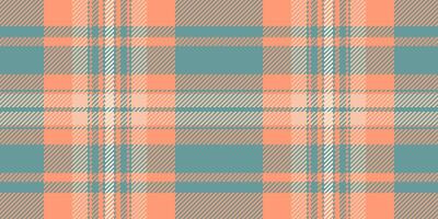 Patterned texture textile seamless, handmade check plaid pattern. Holiday background fabric tartan in orange and teal colors. vector