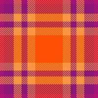Cute check textile texture, coat background plaid seamless. Attire fabric tartan pattern in pink and orange colors. vector