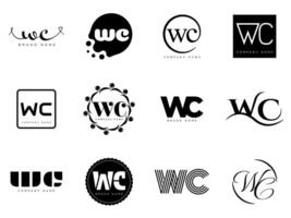 WC logo company template. Letter w and c logotype. Set different classic serif lettering and modern bold text with design elements. Initial font typography. vector