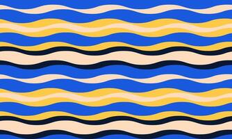 Vibrant wavy stripes in blue, yellow, and black create a cheerful, summery pattern. Perfect for textile designs, website backgrounds, or any project needing a playful, retro vibe. vector