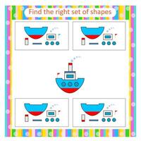 Educational logical game for children. Need to find the correct set of shapes. Educational material. Preschool worksheet activity vector