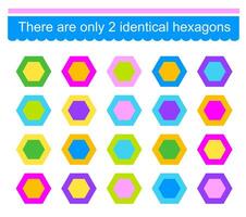 Educational game for children. Need to find two identical hexagons. Visual intelligence. vector