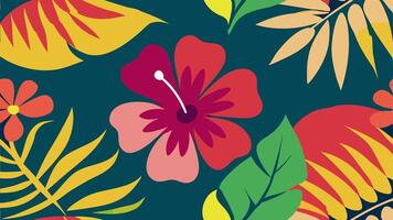 Tropical Floral Pattern Featuring Hibiscus and Lush Greenery for Summer Vibes vector